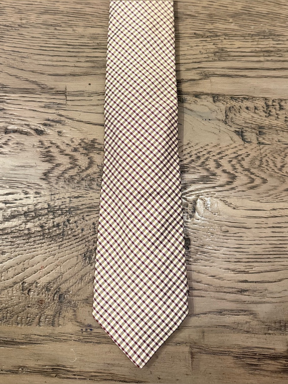 Polo by Ralph Lauren Cream Tie with Burgundy Check Pattern